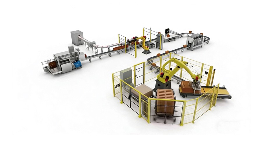 自动化纸箱包装+码垛生产线